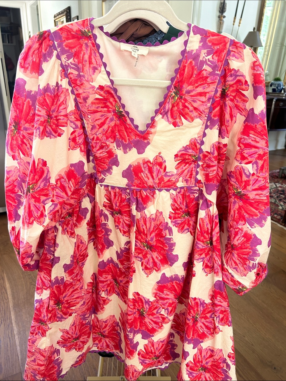 entro Pink and Purple Floral V-Neck ladies 
Dress